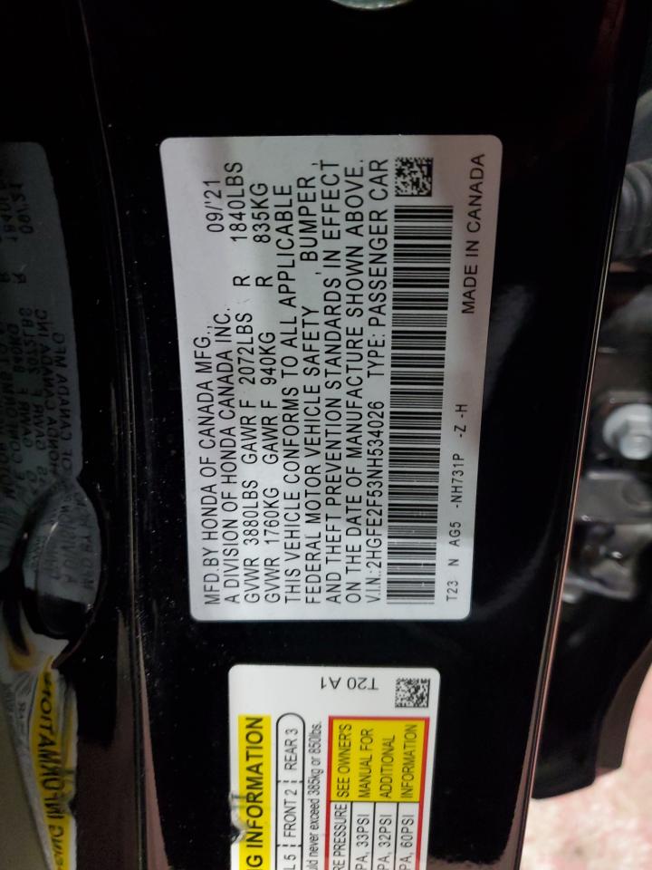 2HGFE2F53NH534026 HONDA CIVIC 2022