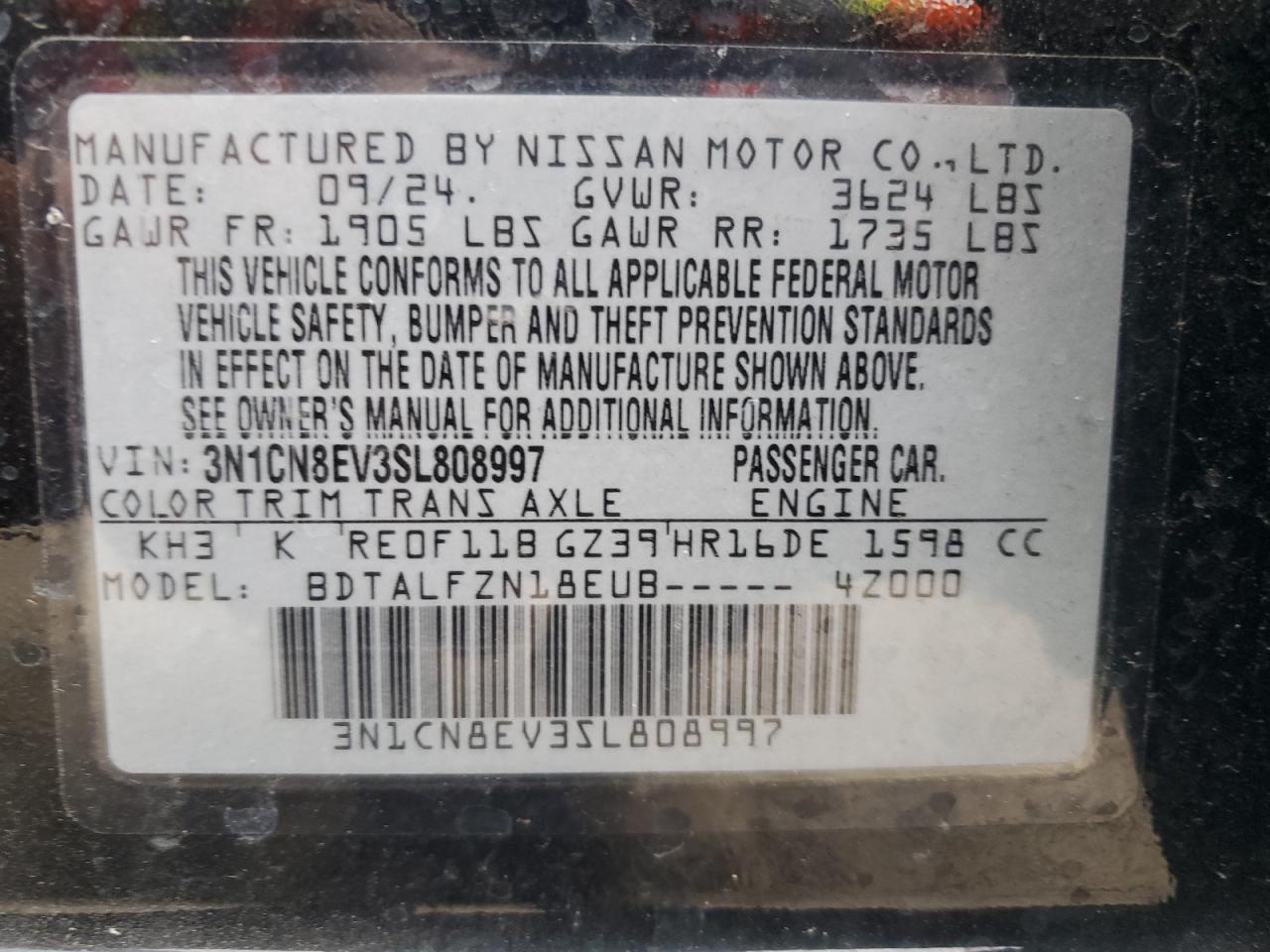 3N1CN8EV3SL808997 NISSAN VERSA 2025