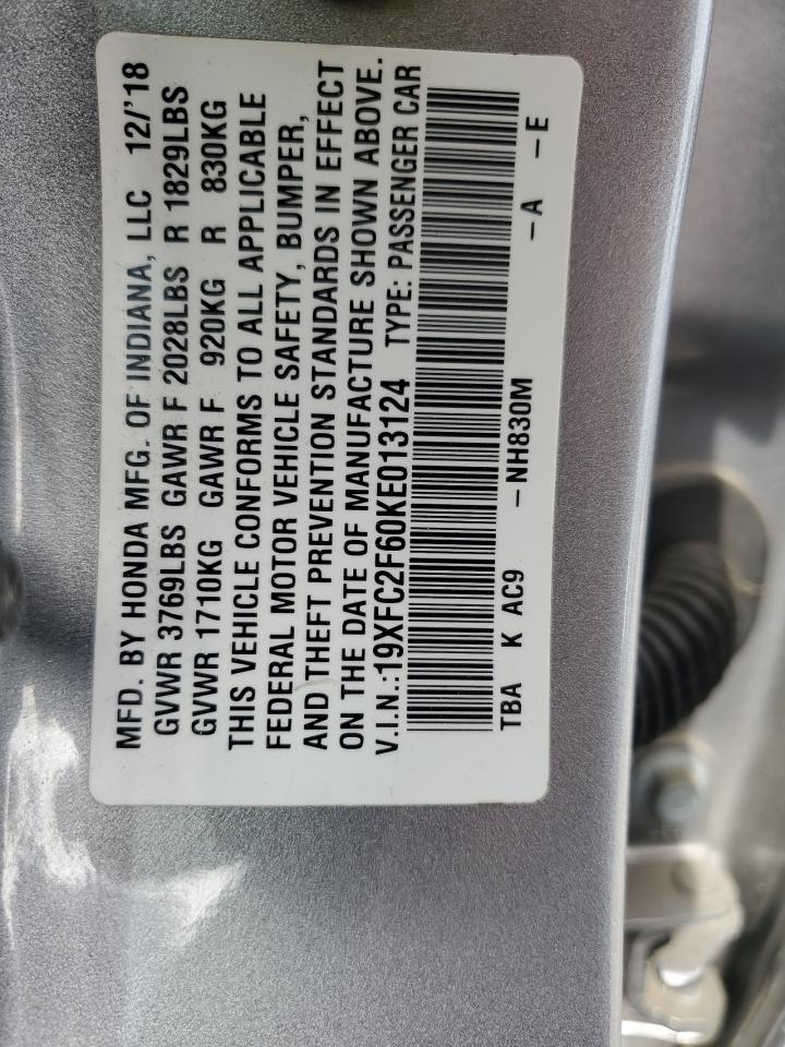 19XFC2F60KE013124 HONDA CIVIC 2019