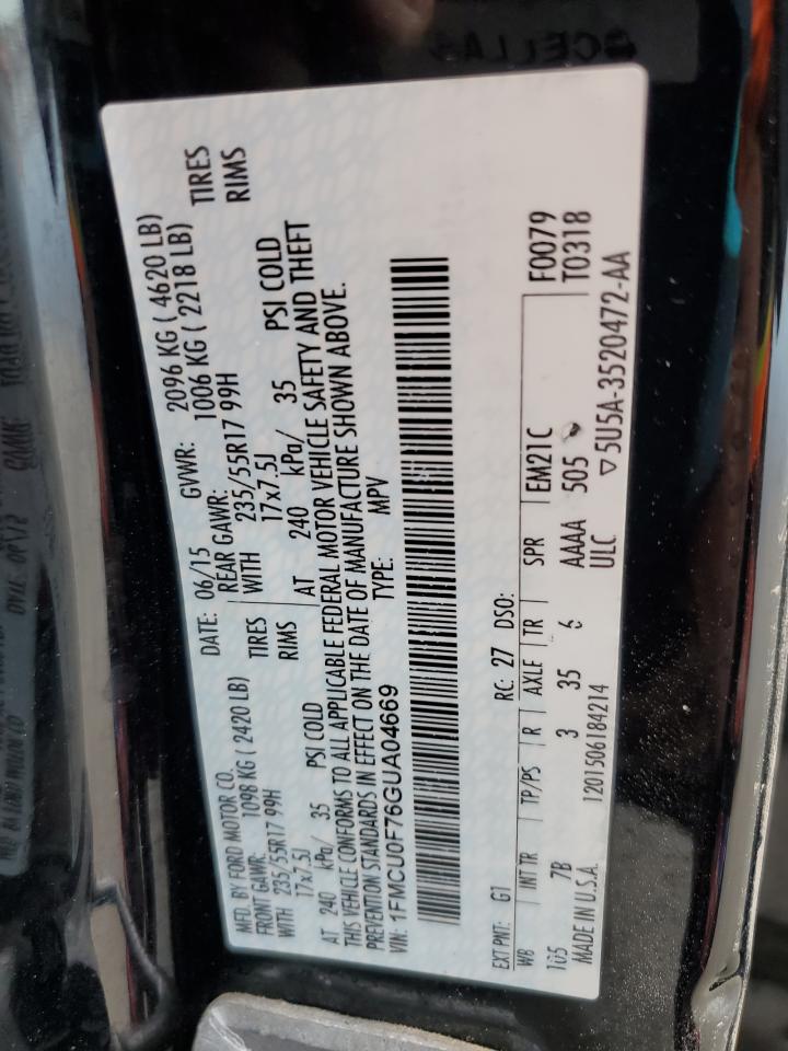 1FMCU0F76GUA04669 FORD ESCAPE 2016