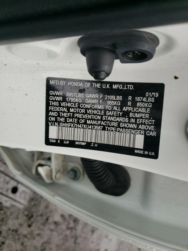 SHHFK7H47KU413587 HONDA CIVIC 2019