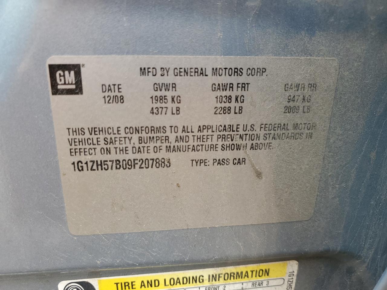 2009 Chevrolet Malibu 1Lt VIN: 1G1ZH57B09F207883 Lot: 54019765