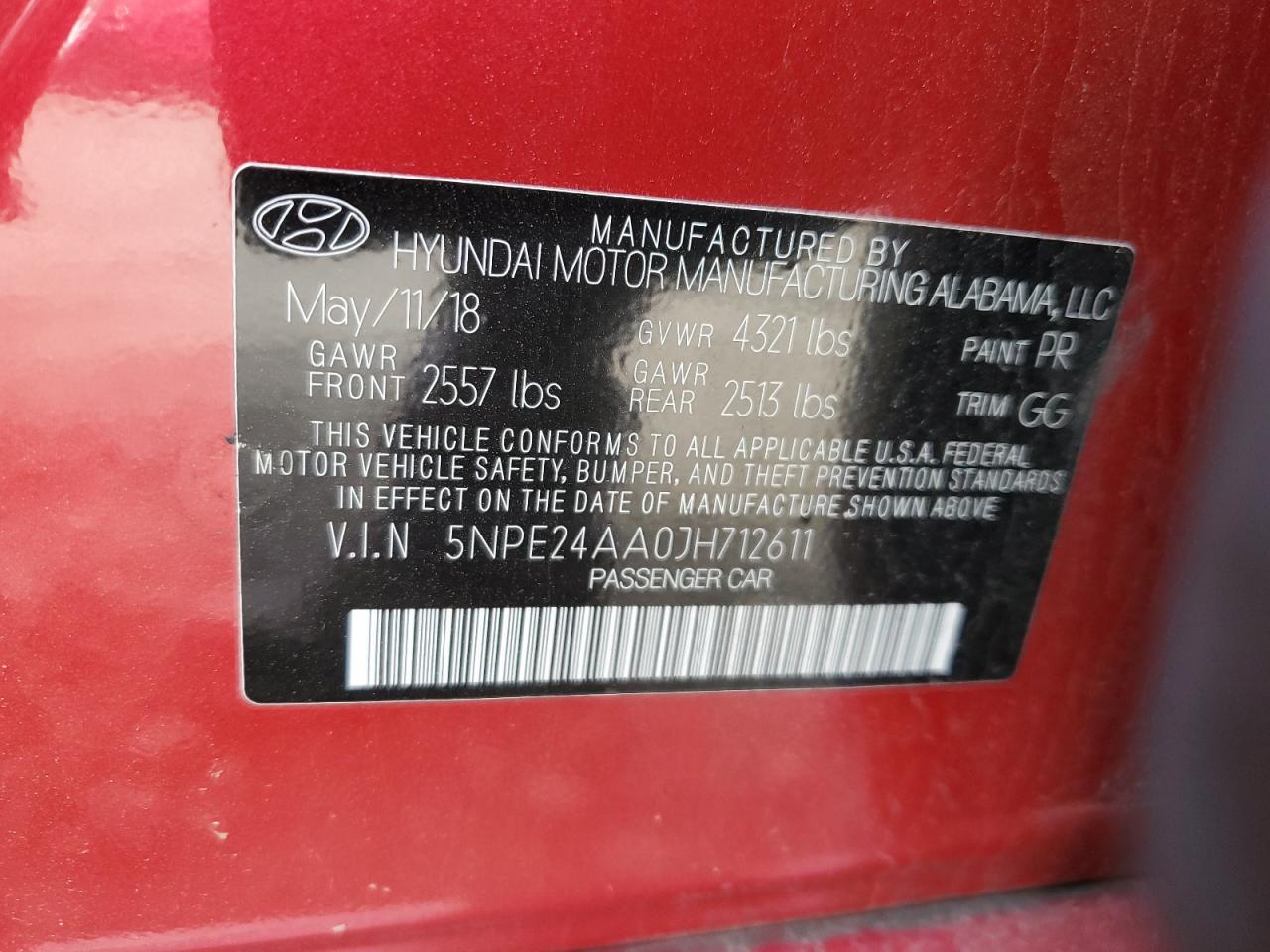 5NPE24AA0JH712611 HYUNDAI SONATA 2018