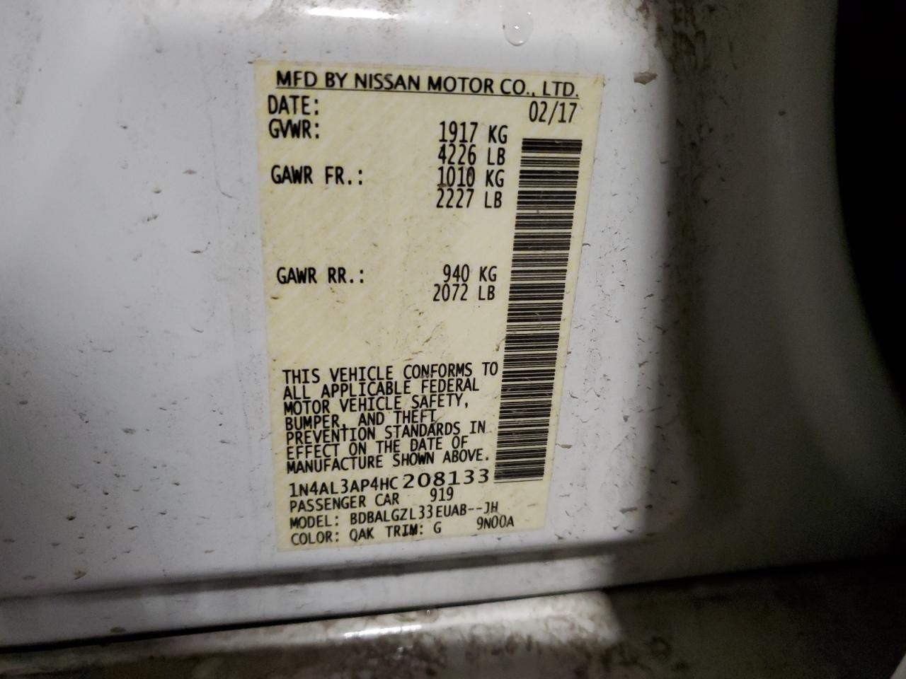 1N4AL3AP4HC208133 NISSAN ALTIMA 2017