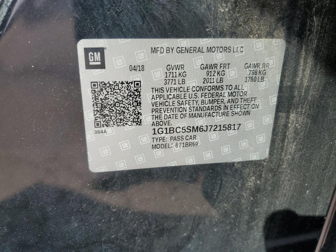 1G1BC5SM6J7215817 CHEVROLET CRUZE 2018