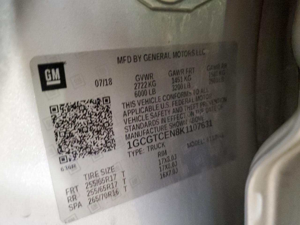 1GCGTCEN8K1107631 CHEVROLET COLORADO 2019