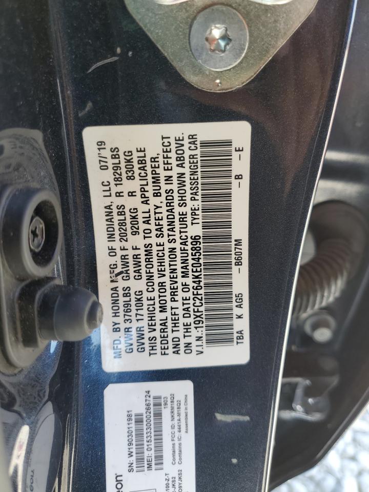 19XFC2F64KE045896 HONDA CIVIC 2019