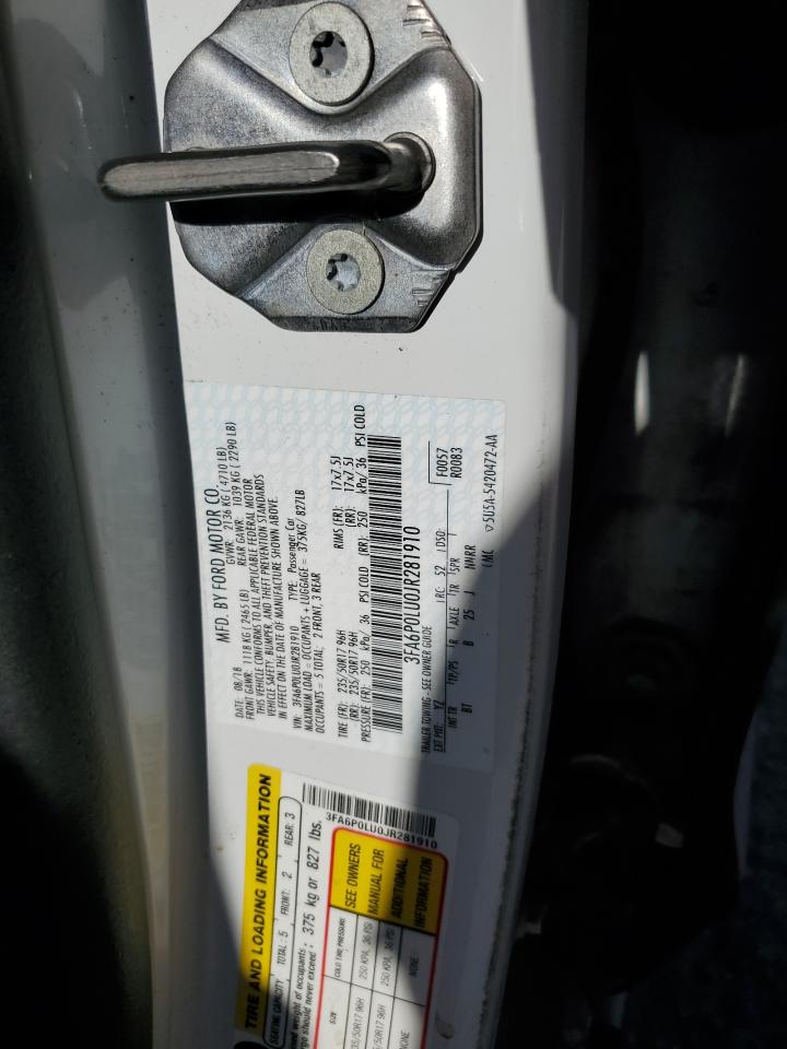 2018 Ford Fusion Se Hybrid VIN: 3FA6P0LU0JR281910 Lot: 54039935