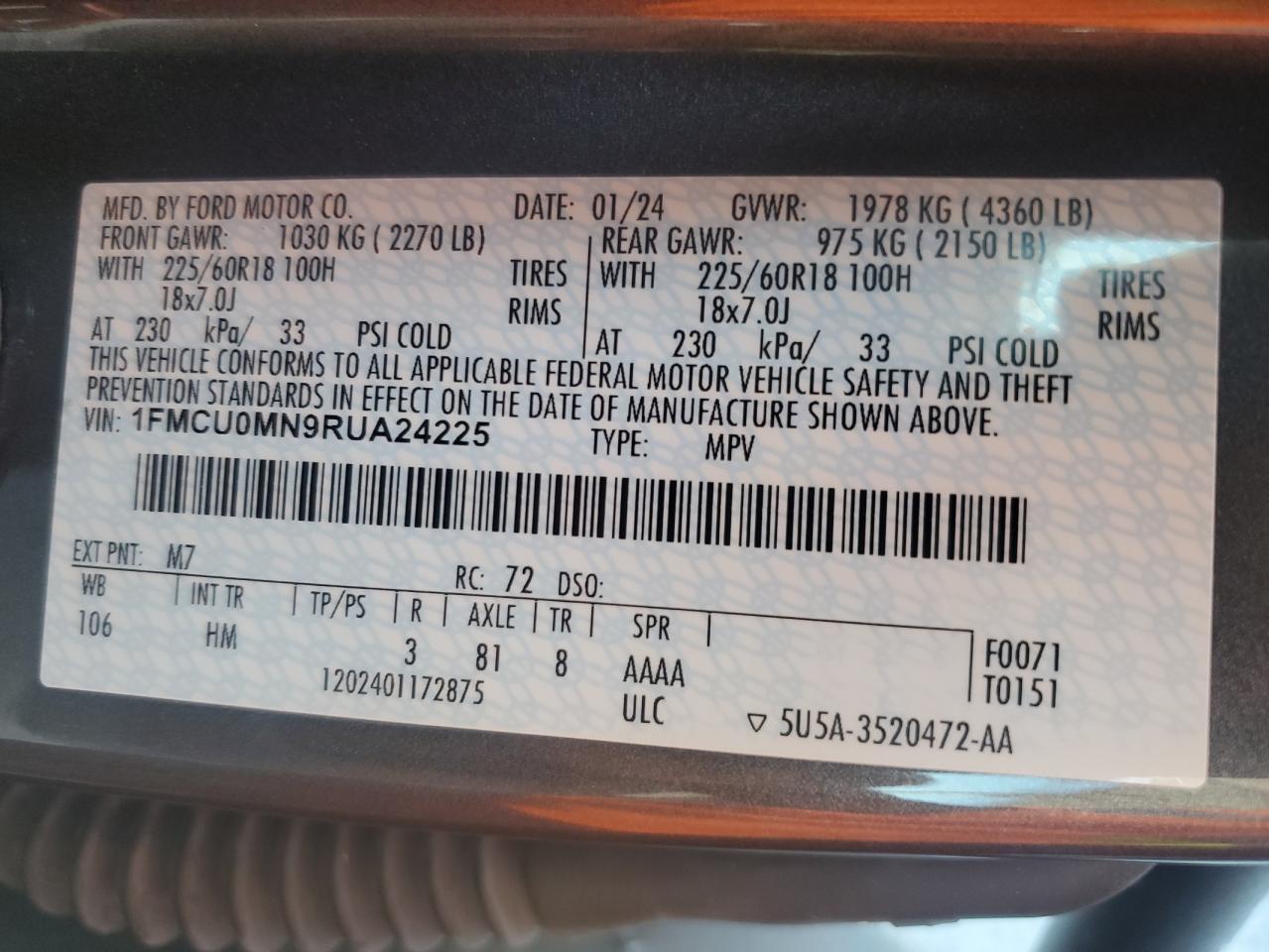 1FMCU0MN9RUA24225 FORD ESCAPE ST 2024