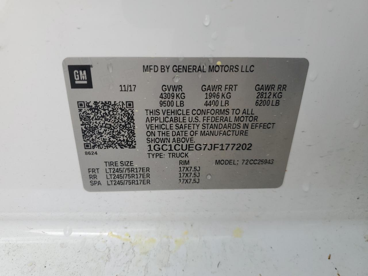 1GC1CUEG7JF177202 CHEVROLET ALL Models 2018