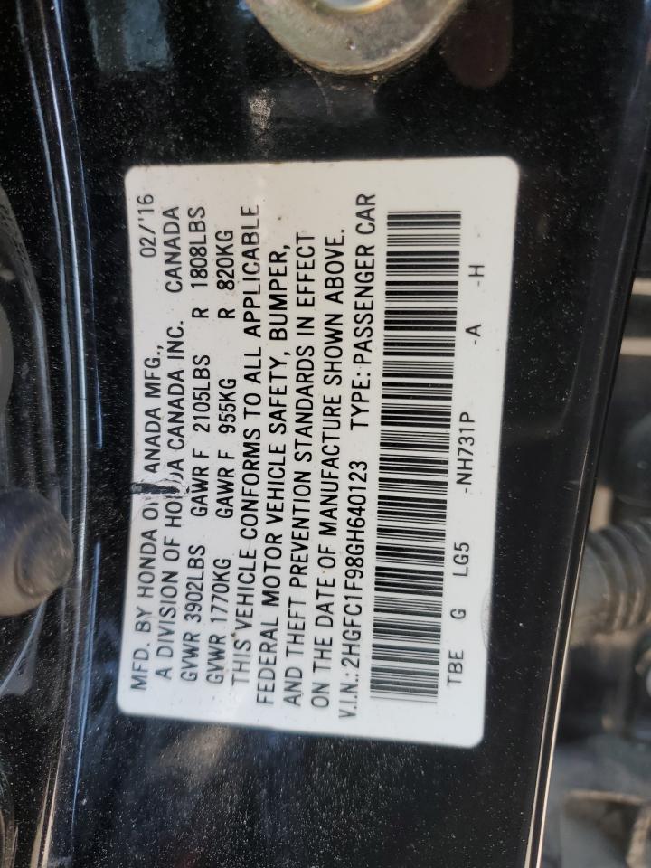 2HGFC1F98GH640123 HONDA CIVIC 2016