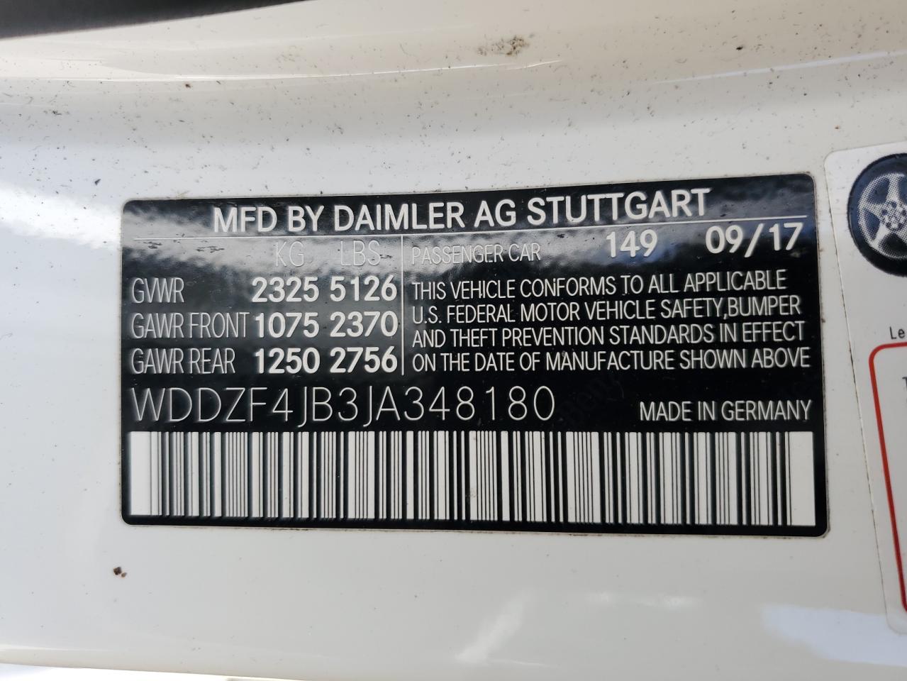 2018 Mercedes-Benz E 300 VIN: WDDZF4JB3JA348180 Lot: 54700205