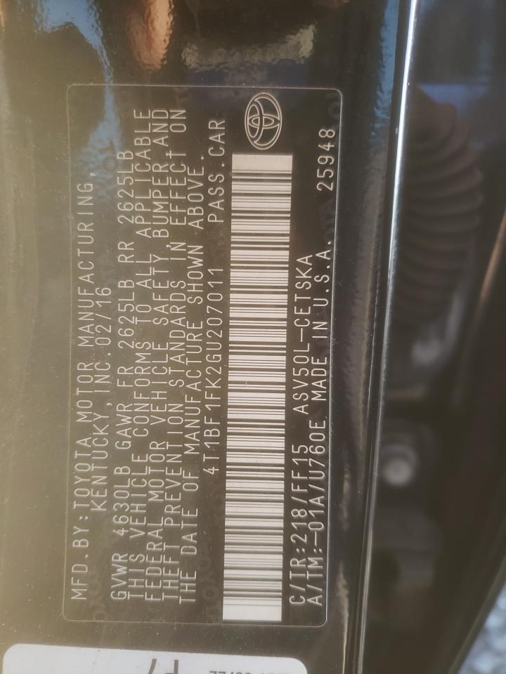 4T1BF1FK2GU207011 TOYOTA CAMRY 2016