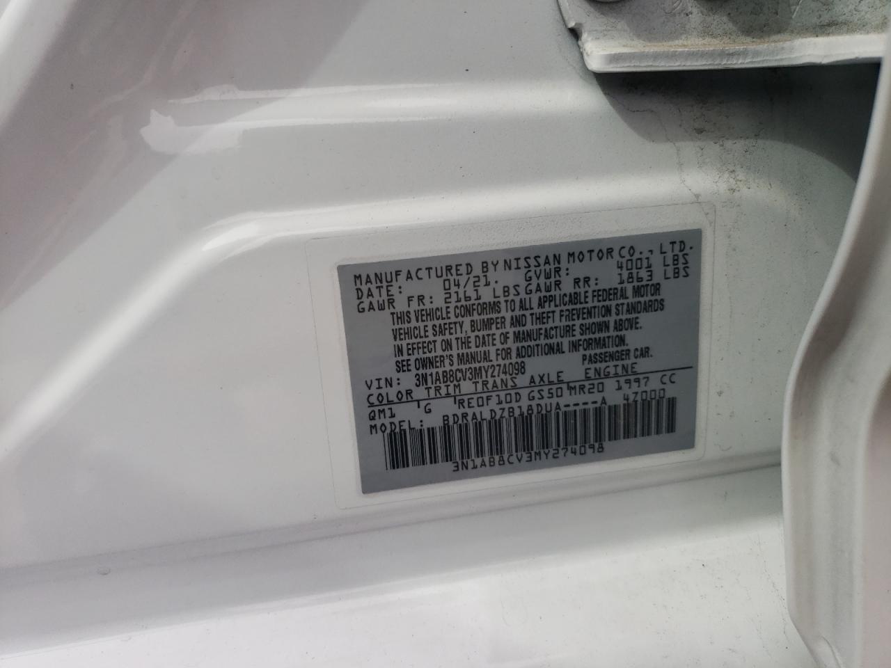3N1AB8CV3MY274098 NISSAN SENTRA 2021