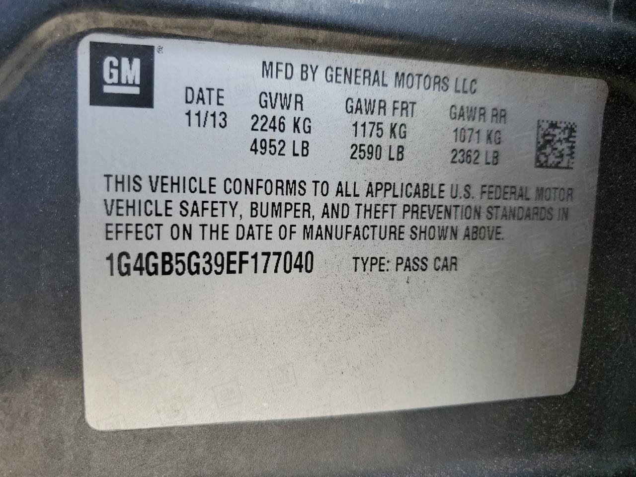 2014 Buick Lacrosse VIN: 1G4GB5G39EF177040 Lot: 54257695