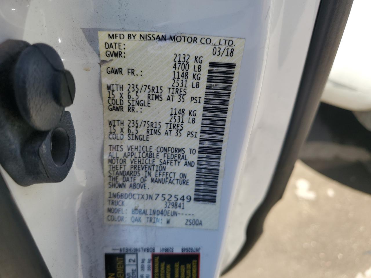 1N6BD0CTXJN752549 NISSAN FRONTIER 2018