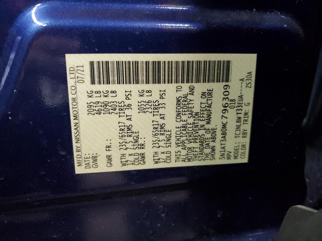 5N1AT3AB0MC796309 NISSAN ROGUE 2021