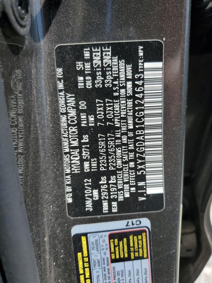 2012 Hyundai Santa Fe Gls VIN: 5XYZGDAB1CG124643 Lot: 54867375