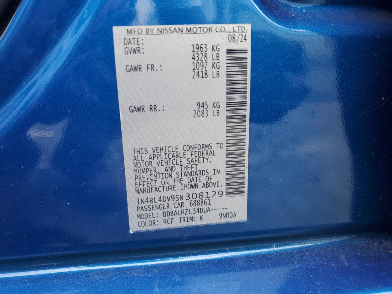 1N4BL4DV9SN308129 NISSAN ALTIMA 2025