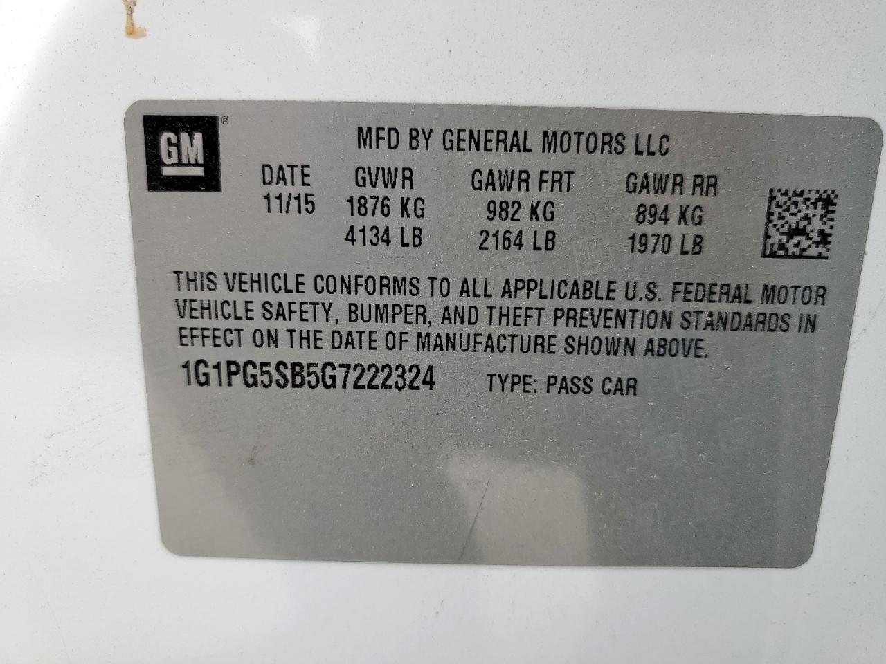 1G1PG5SB5G7222324 CHEVROLET CRUZE 2016