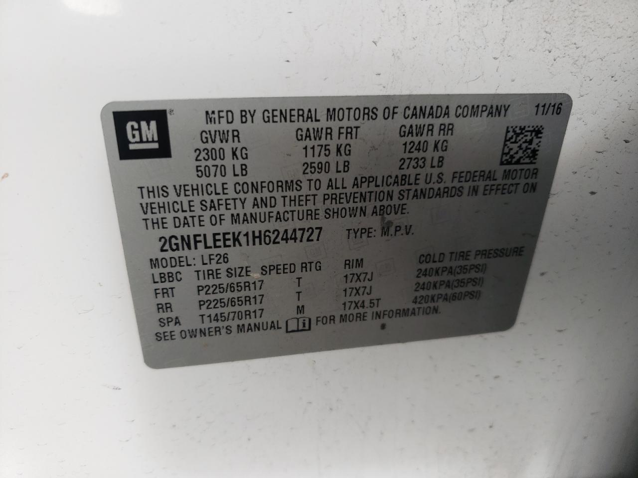 2GNFLEEK1H6244727 CHEVROLET EQUINOX 2017