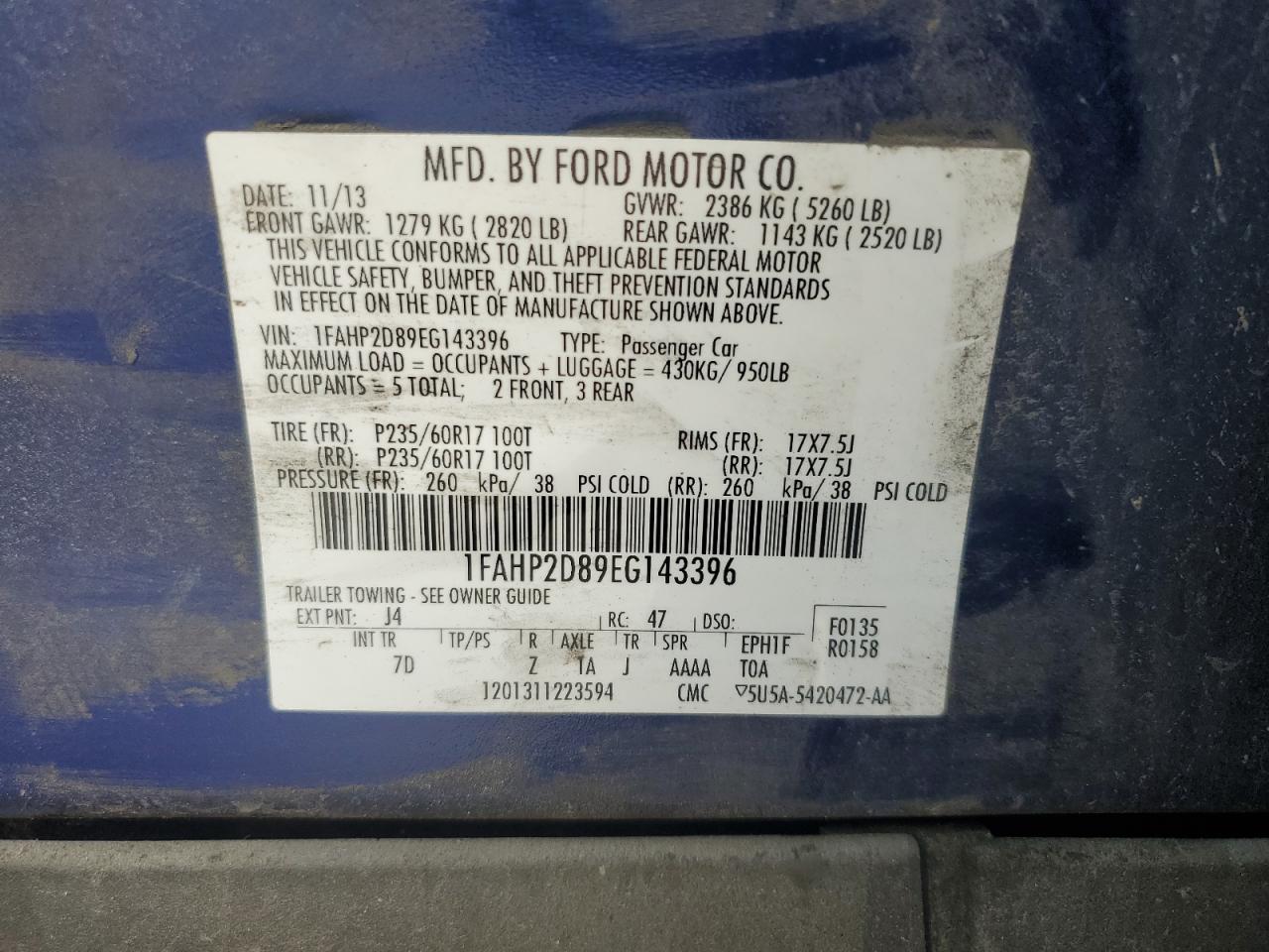 2014 Ford Taurus Se VIN: 1FAHP2D89EG143396 Lot: 54168735