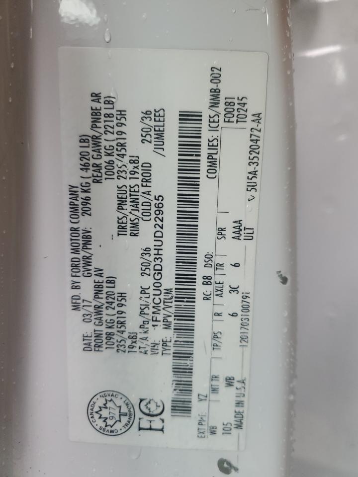 2017 Ford Escape Se VIN: 1FMCU0GD3HUD22965 Lot: 53938875