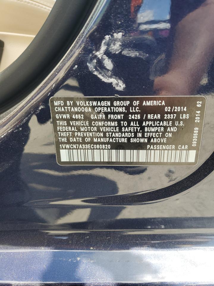 2014 Volkswagen Passat Sel VIN: 1VWCN7A33EC080820 Lot: 53607945