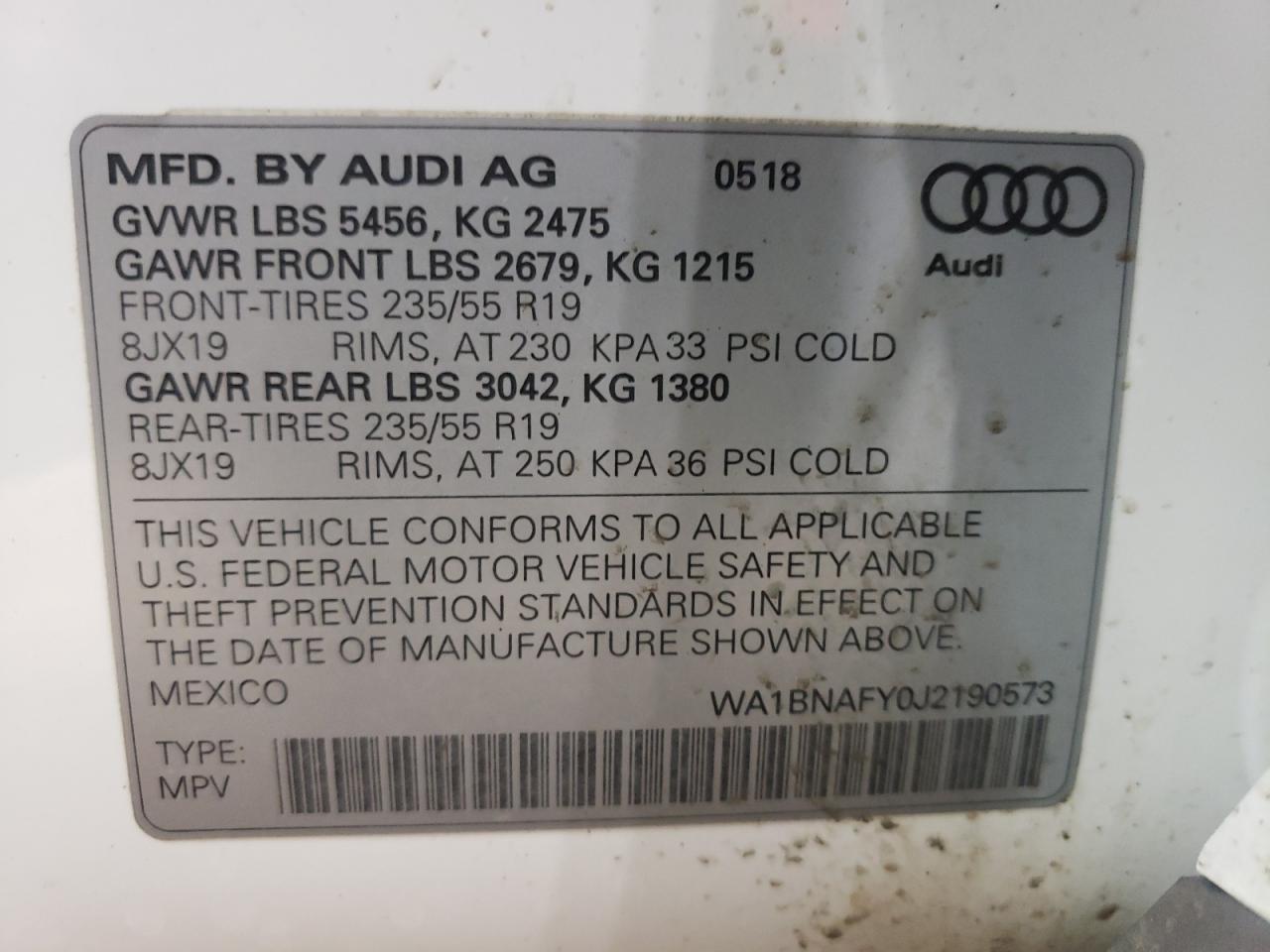 wa1bnafy0j2190573 WA1BNAFY0J2190573 2018 Audi Q5 Premium Plus