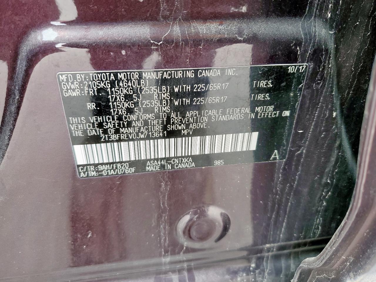 2T3BFREV0JW713641 TOYOTA RAV4 2018