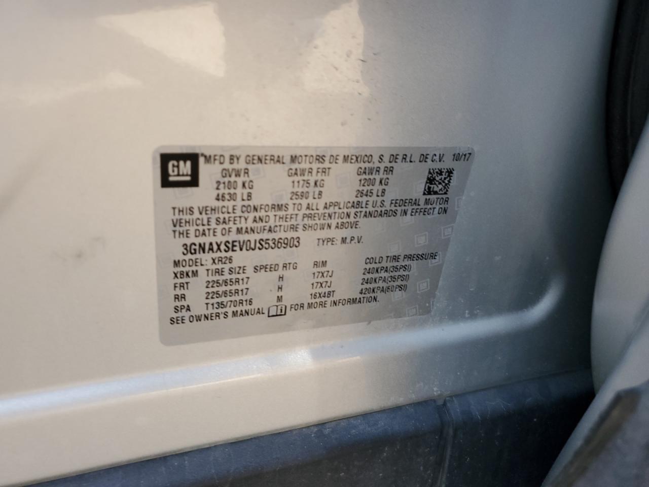 3GNAXSEV0JS536903 CHEVROLET EQUINOX 2018