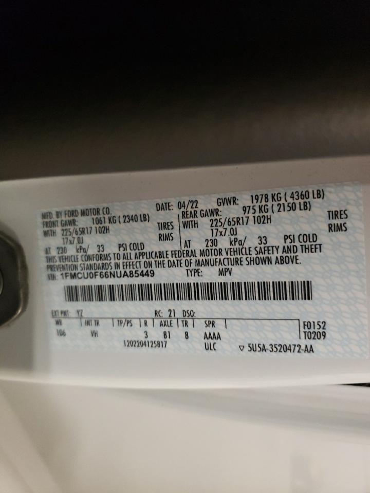 1FMCU0F66NUA85449 FORD ESCAPE 2022
