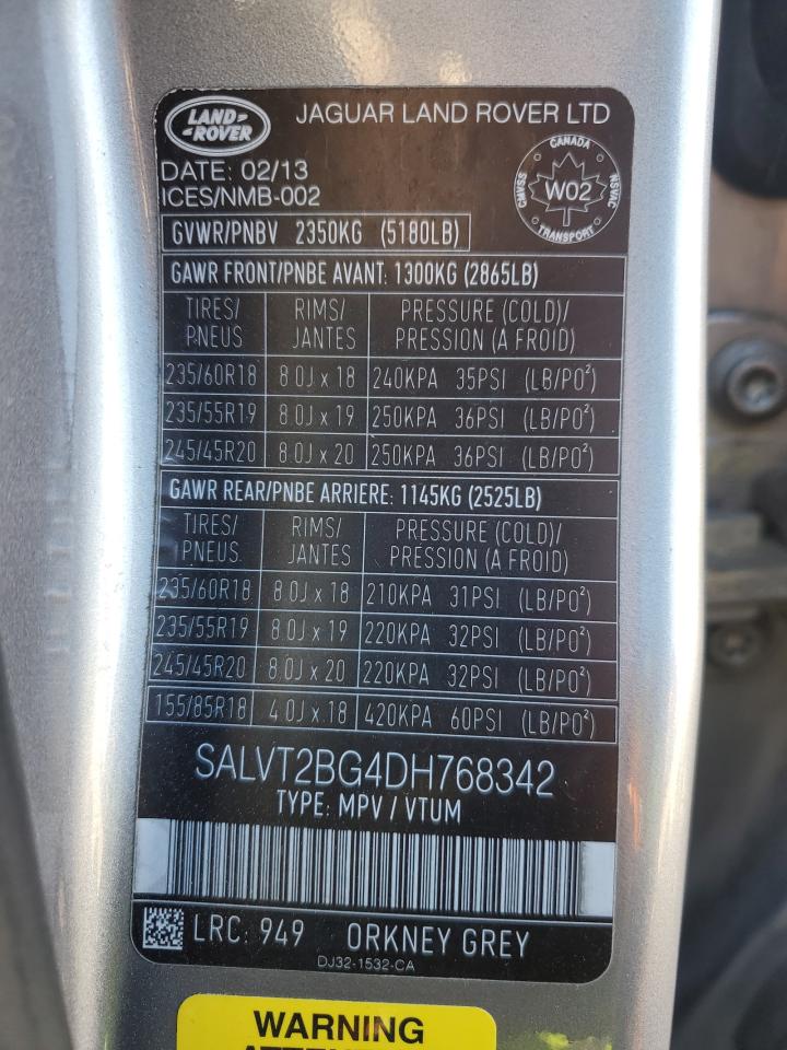 2013 Land Rover Range Rover Evoque Dynamic Premium VIN: SALVT2BG4DH768342 Lot: 52907345