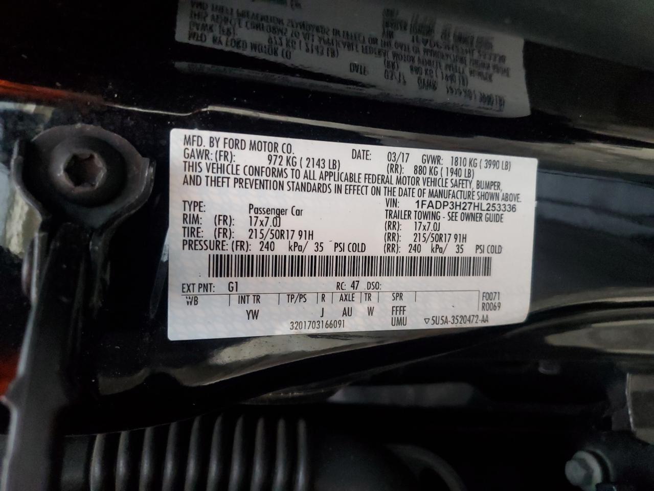 1FADP3H27HL253336 FORD FOCUS 2017