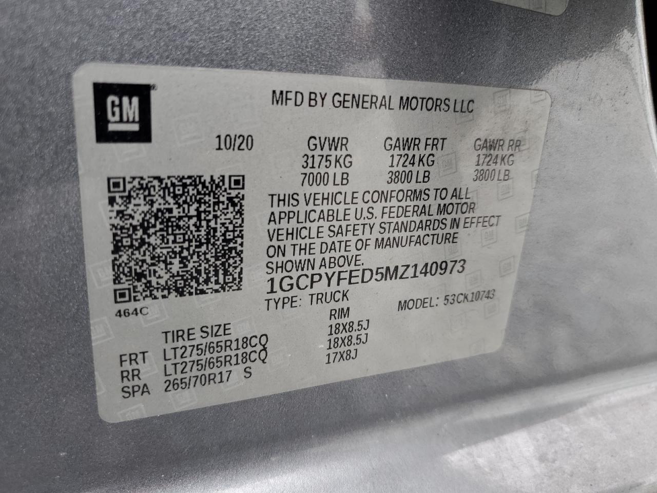 1GCPYFED5MZ140973 CHEVROLET ALL Models 2021