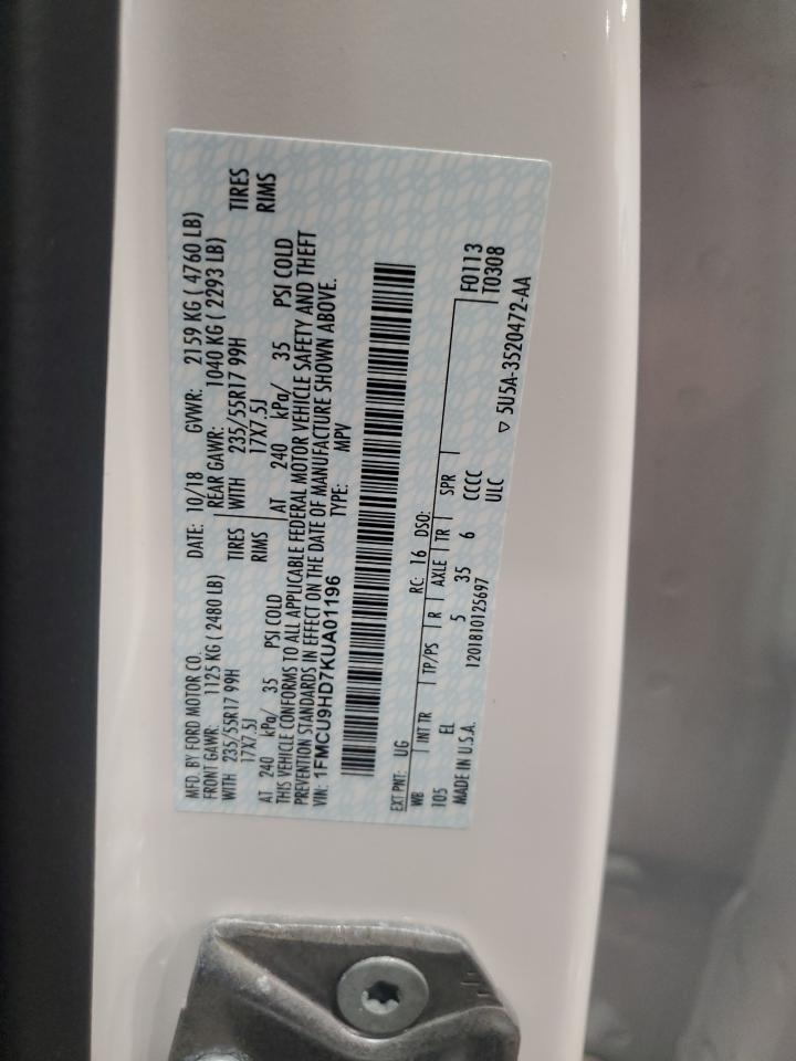 1FMCU9HD7KUA01196 FORD ESCAPE 2019