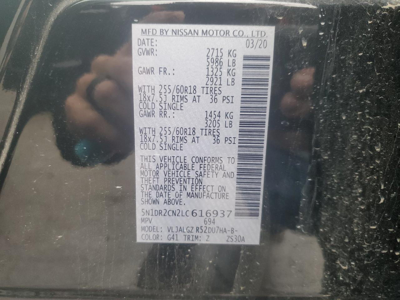 2020 Nissan Pathfinder Sl VIN: 5N1DR2CN2LC616937 Lot: 54741845