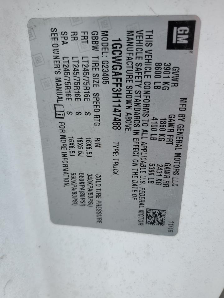 1GCWGAFF3H1147488 CHEVROLET EXPRESS 2017