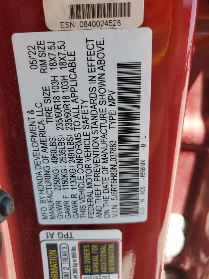 5J6RT6H89NL037883 HONDA CRV 2022