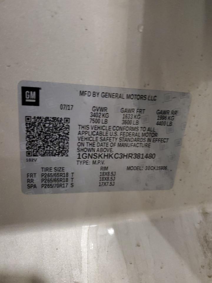 1GNSKHKC3HR381480 CHEVROLET SUBURBAN 2017