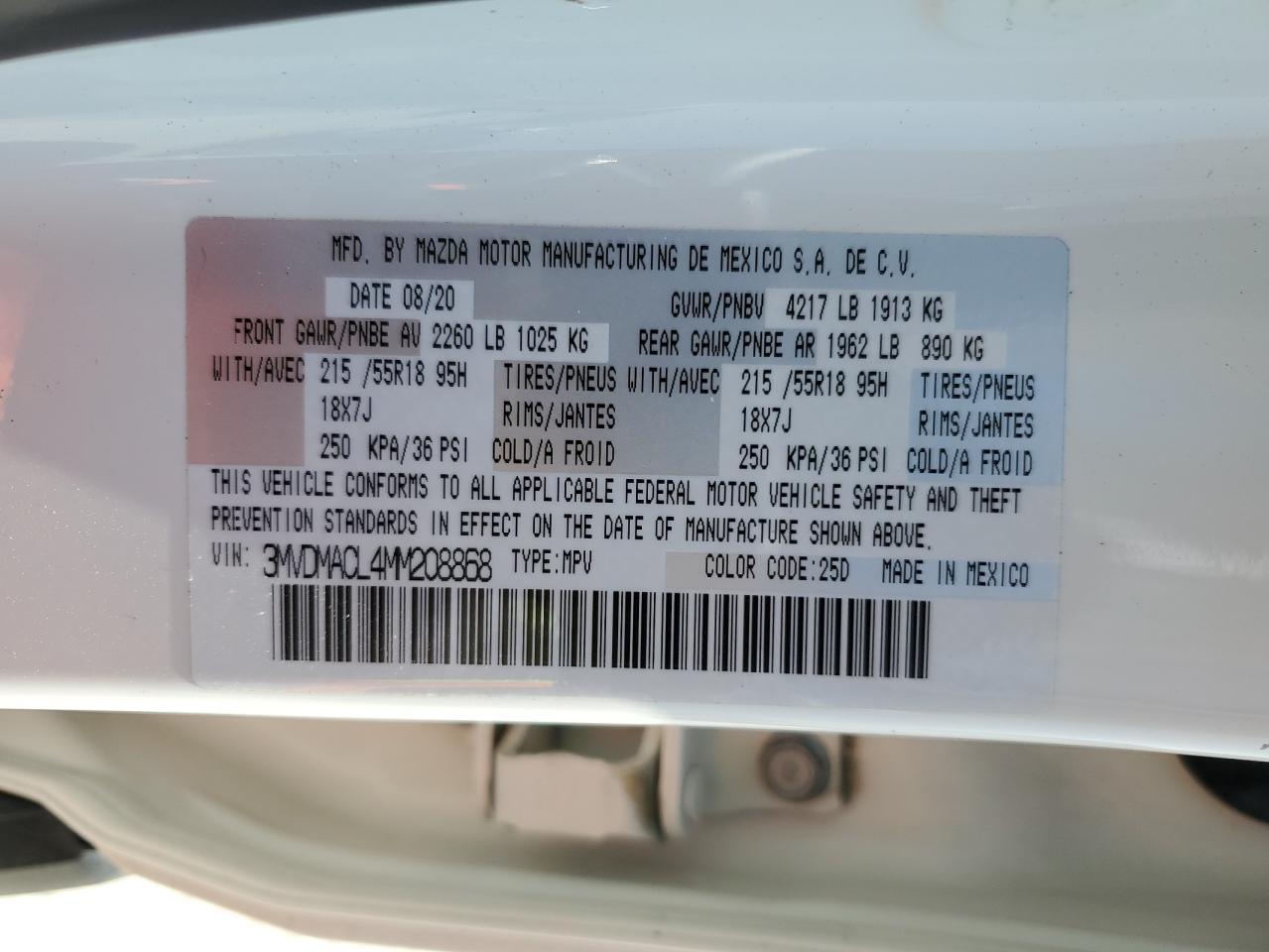 2021 Mazda Cx-30 Preferred VIN: 3MVDMACL4MM208868 Lot: 52330525