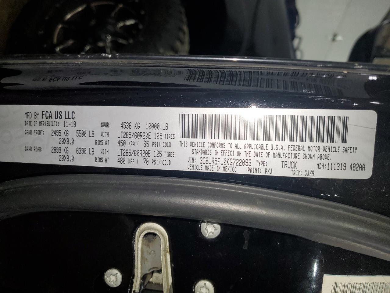 2019 Ram 2500 Laramie VIN: 3C6UR5FJ0KG722093 Lot: 51624995