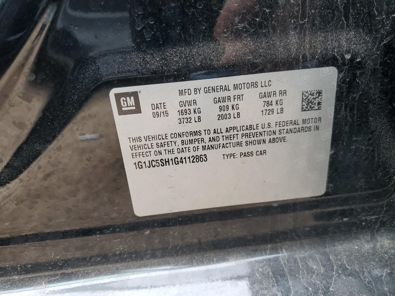 1G1JC5SH1G4112863 CHEVROLET SONIC 2016