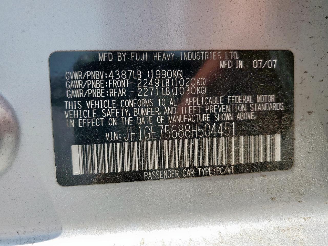 2008 Subaru Impreza Wrx Premium VIN: JF1GE75688H504451 Lot: 52050945