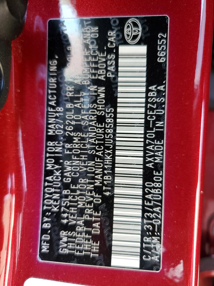 4T1B11HKXJU585855 TOYOTA CAMRY 2018