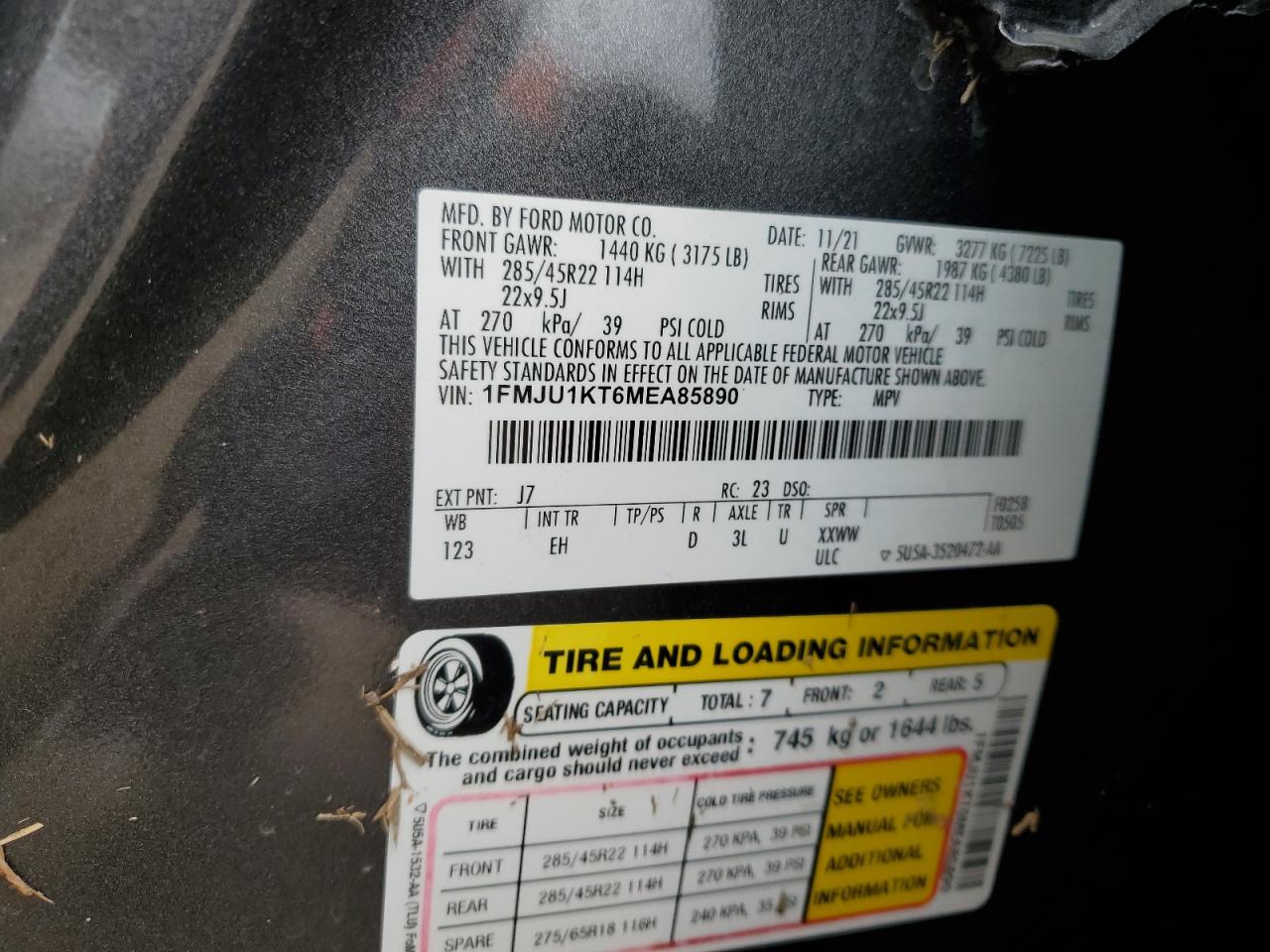 1FMJU1KT6MEA85890 FORD EXPEDITION 2021