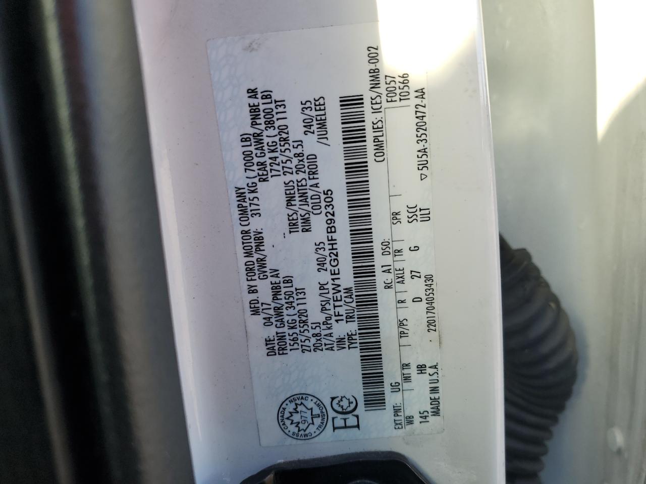 1FTEW1EG2HFB92305 FORD F-150 2017