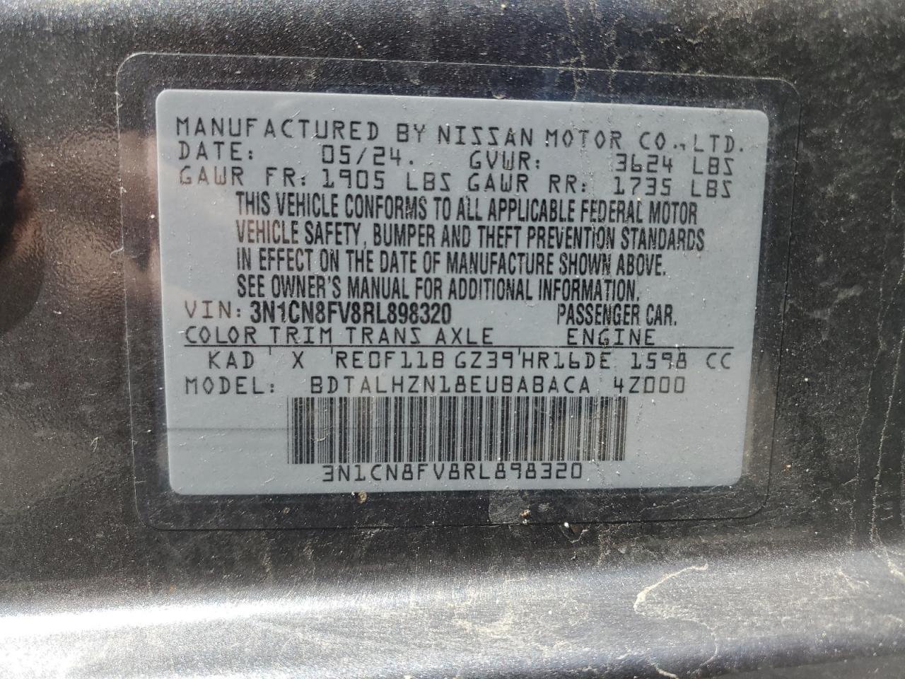 3N1CN8FV8RL898320 NISSAN VERSA 2024