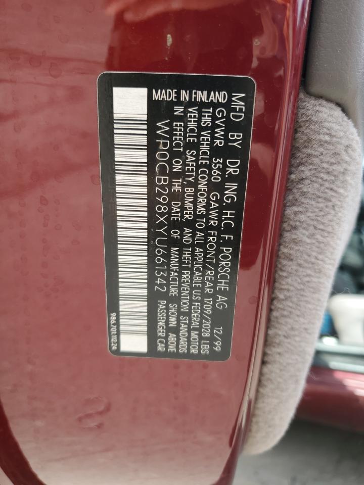 2000 Porsche Boxster S VIN: WP0CB298XYU661342 Lot: 54160375