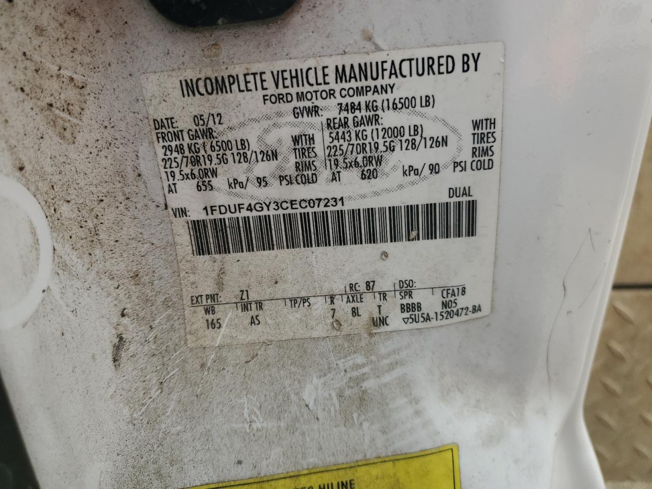 2012 Ford F450 Super Duty VIN: 1FDUF4GY3CEC07231 Lot: 56551325